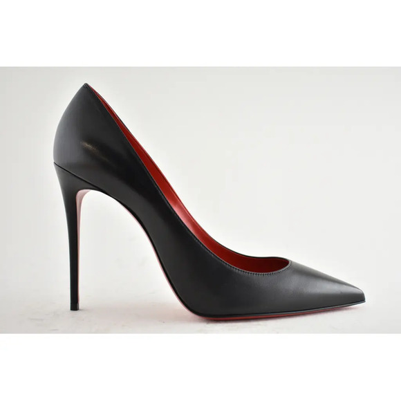 Christian Louboutin Kate 100 Black Leather Loubi Red Lining Point Heel Pump 39.5 - Picture 2 of 11